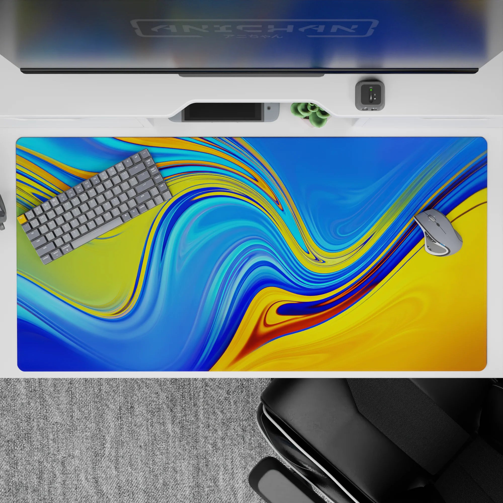 Abstract Deskmat | Mousepad | Deskpad - Sunset Liquid Waves - AniChan