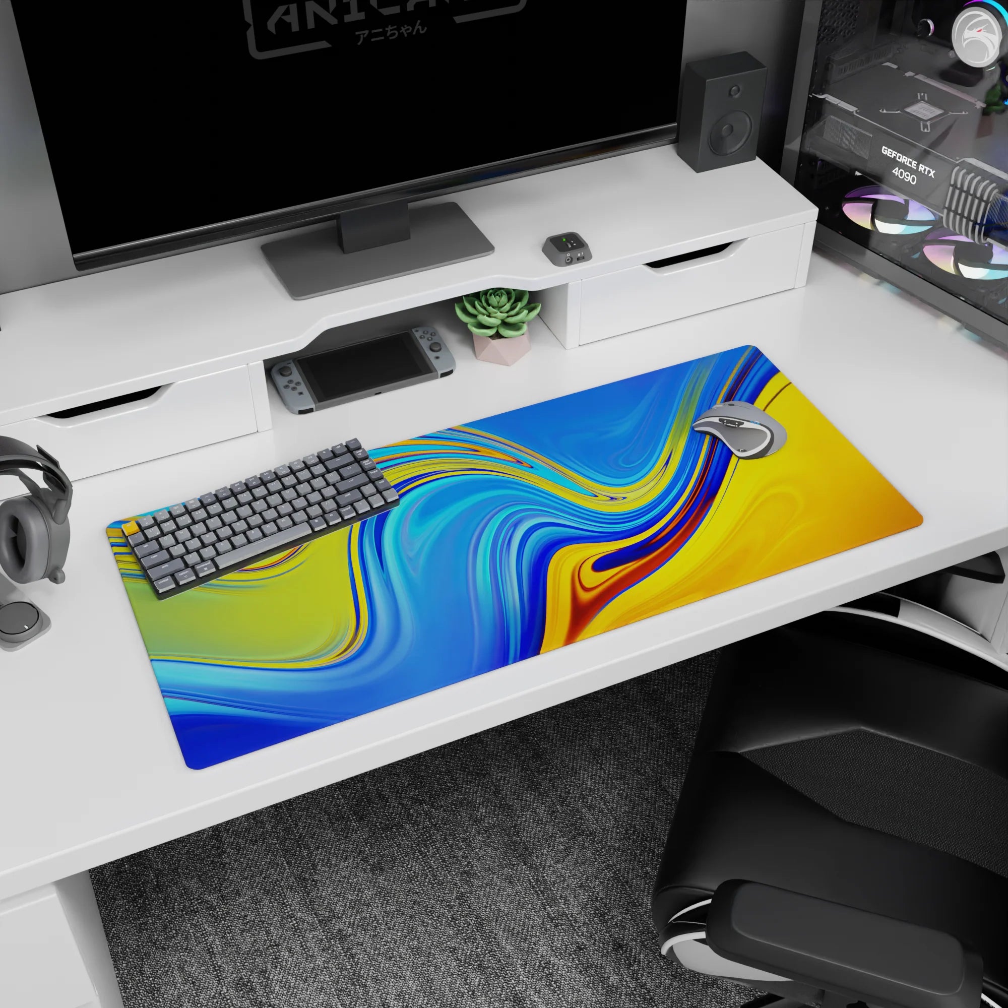 Abstract Deskmat | Mousepad | Deskpad - Sunset Liquid Waves - AniChan