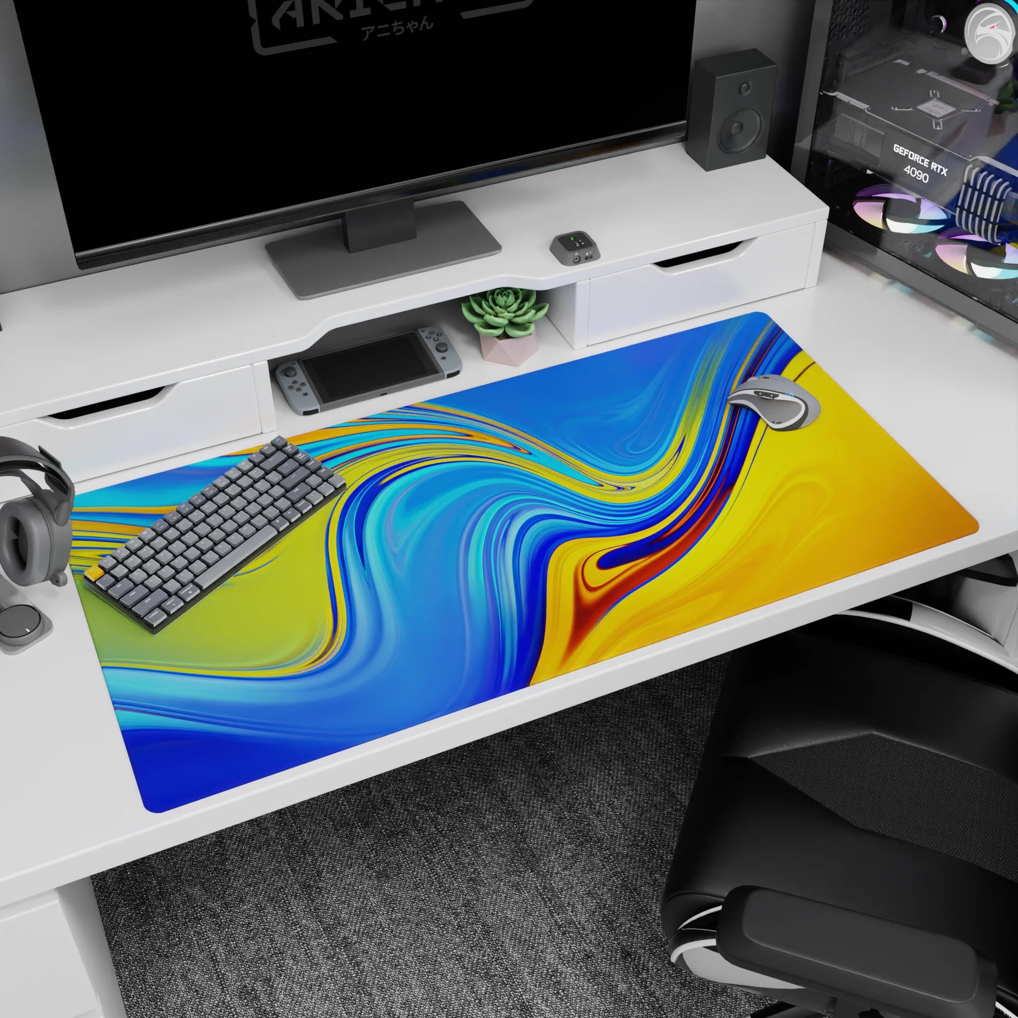 Abstract Deskmat | Mousepad | Deskpad - Sunset Liquid Waves - AniChan