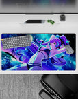 32x16 inches neon purple-blue anime mouse pad, cosmic sparkle vibe with teal accents and calming night glow.