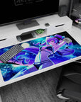 Anime girl desk pad 40x20 inches showing purple-haired bikini girl lounging under a glowing moon.