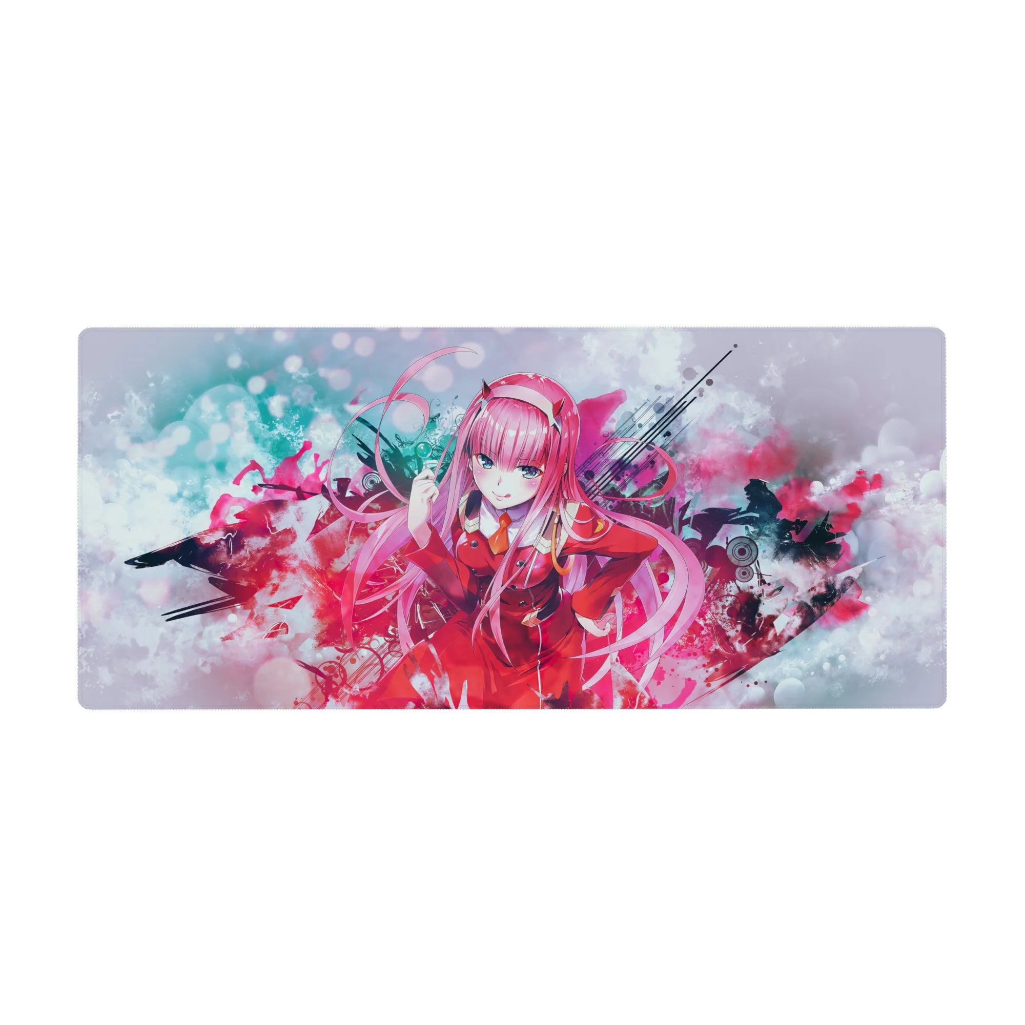 Zero Two desk mat 36x16 with vibrant colors for immersive anime-inspired decor and setups