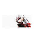 28x12 inches anime mouse pad with Kakashi Hatake, fox mask, drifting petals, and kimono pattern details.