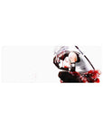 32x12 inches anime mouse pad with Kakashi fox mask, kimono pattern, and drifting petals on clean background.
