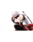 40x20 inches anime desk pad with Kakashi, fox mask, kimono pattern, and drifting flower petals.