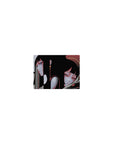 Classic anime girl mouse pad 14x10 inches with two sleek girls, bold line art, earrings, dark aesthetic.