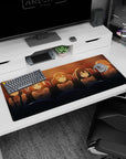 Cinema scene anime girl desk pad 36x16 inches featuring five sparkly-eyed girls with trembling smiles.