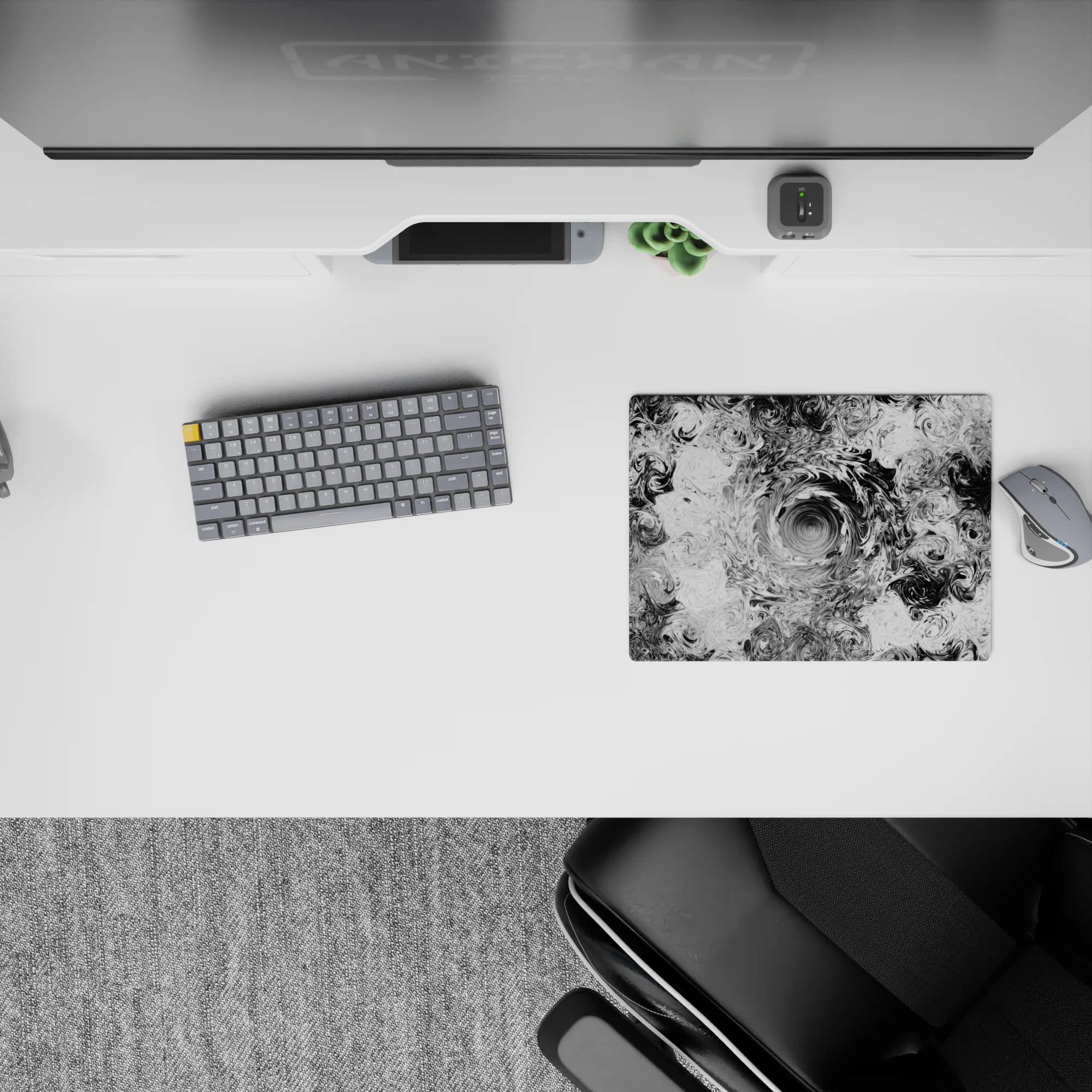 Abstract Deskmat | Mousepad | Deskpad - Monochrome Liquid Swirl - AniChan