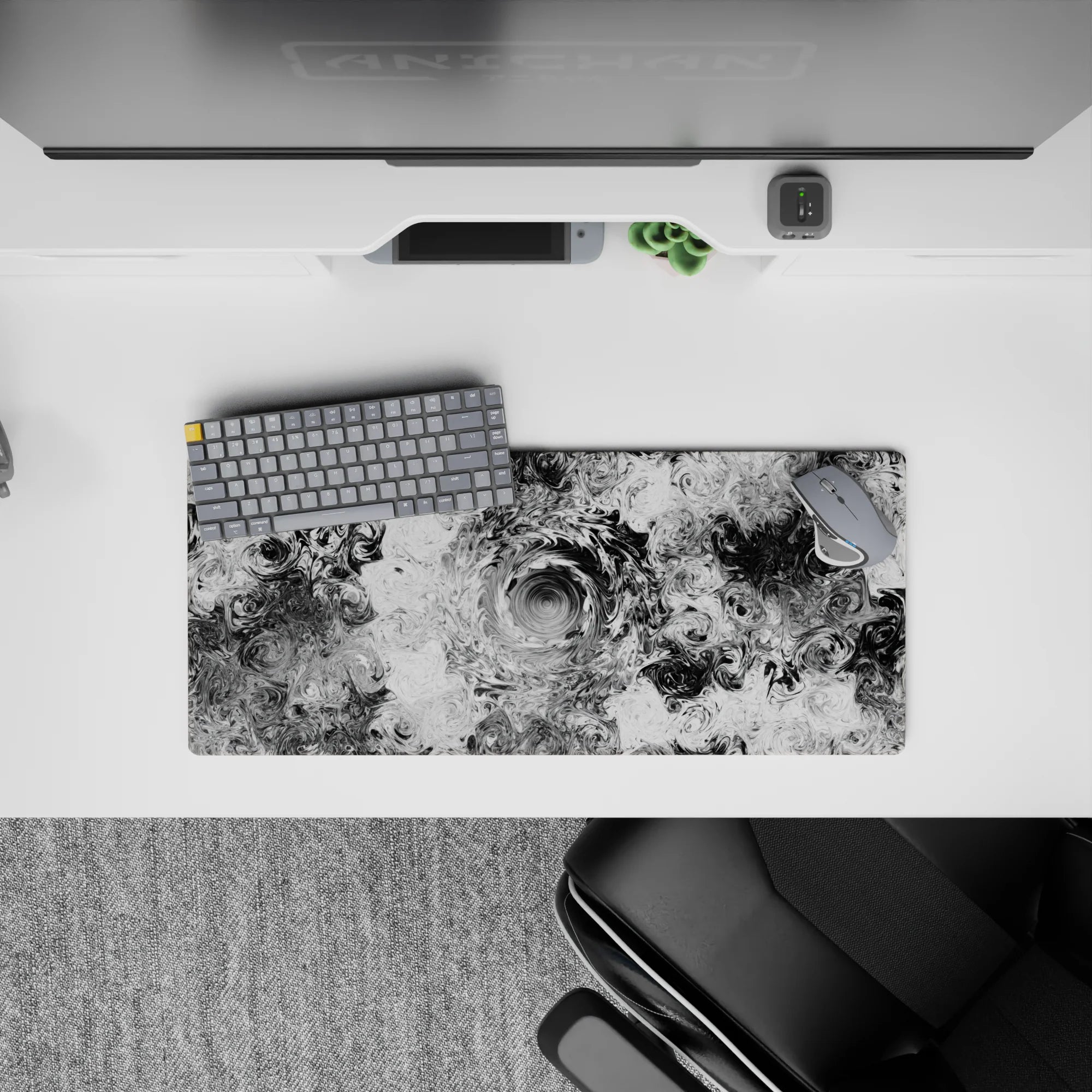 Abstract Deskmat | Mousepad | Deskpad - Monochrome Liquid Swirl - AniChan