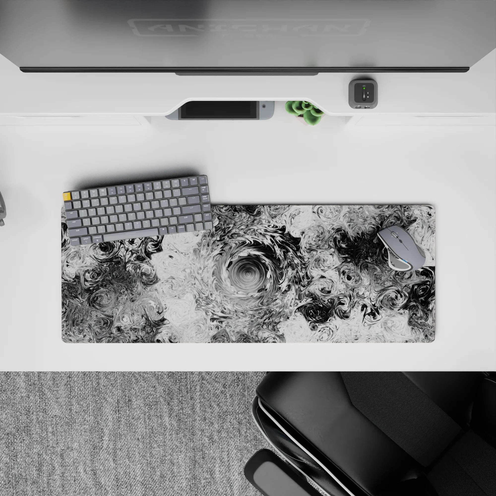 Abstract Deskmat | Mousepad | Deskpad - Monochrome Liquid Swirl - AniChan