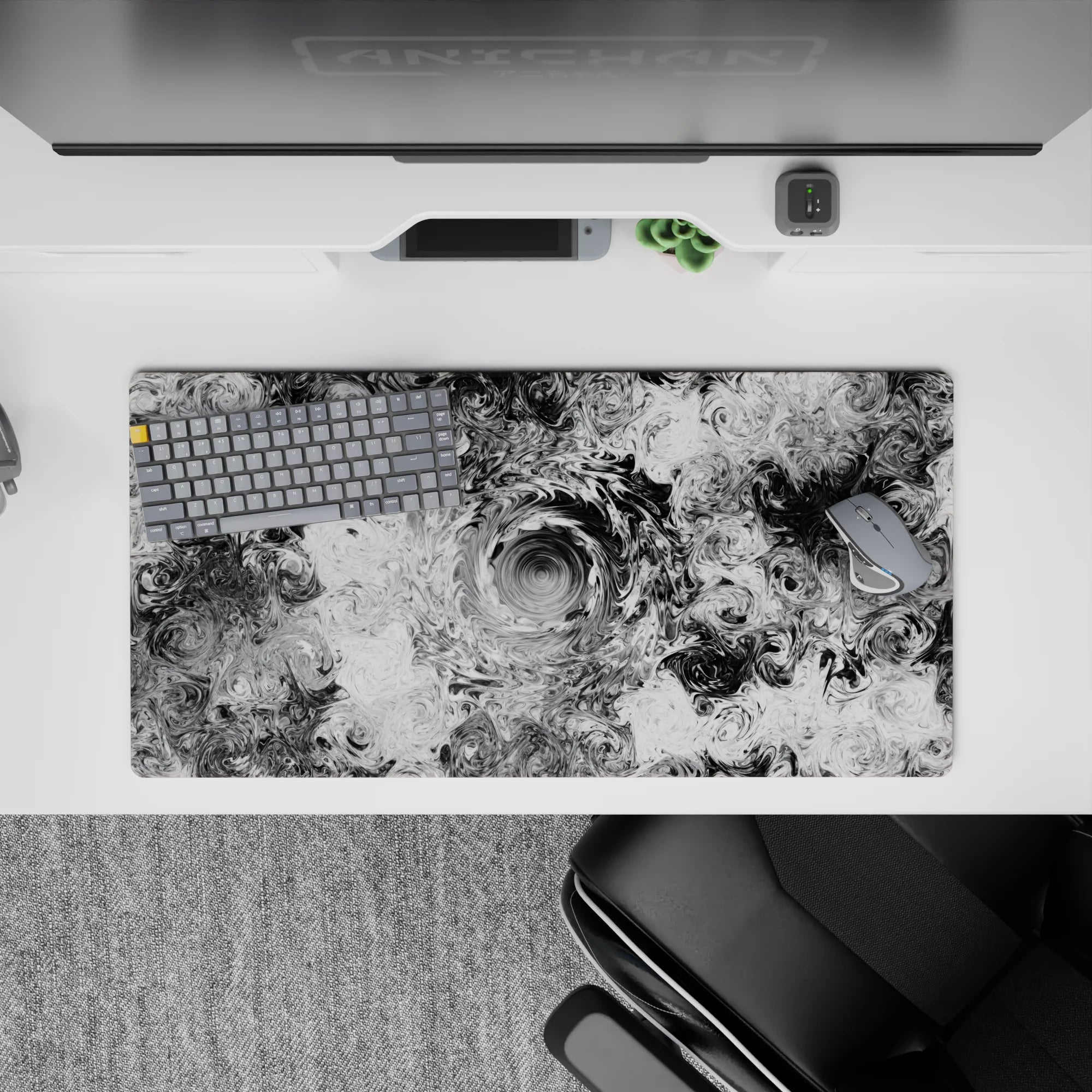 Abstract Deskmat | Mousepad | Deskpad - Monochrome Liquid Swirl - AniChan