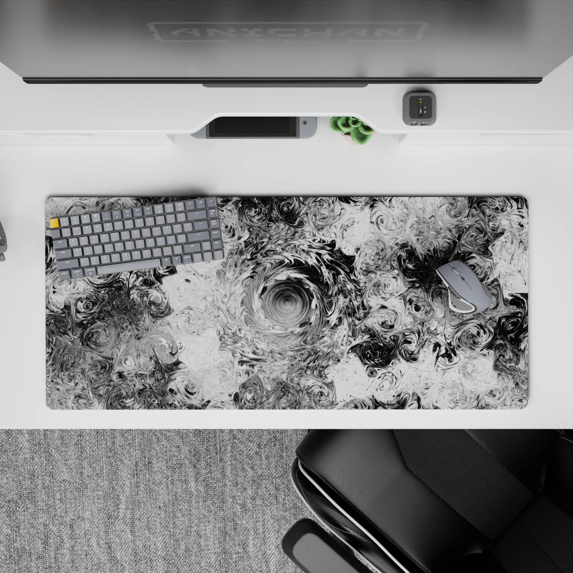 Abstract Deskmat | Mousepad | Deskpad - Monochrome Liquid Swirl - AniChan