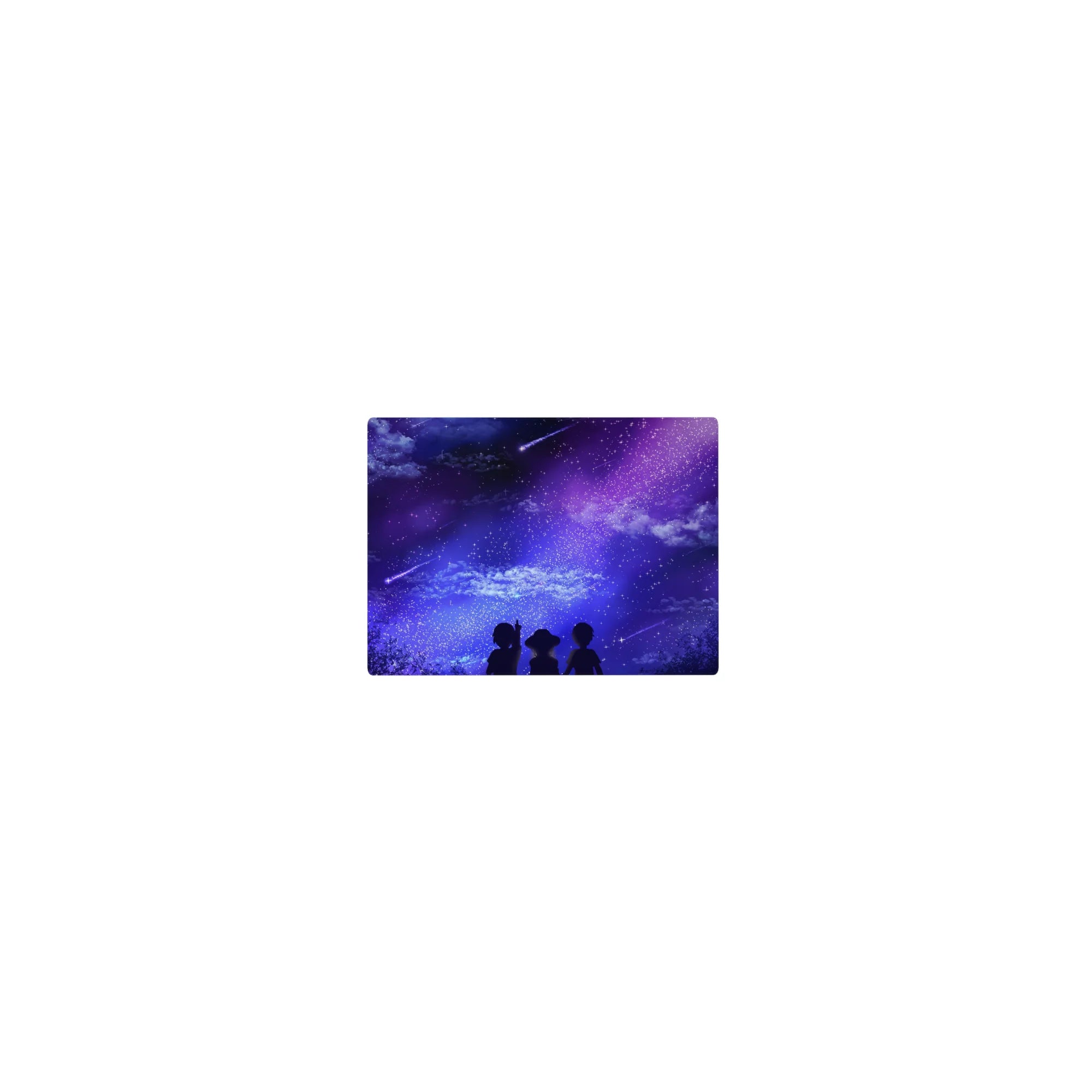 Anime mouse pad 14x10 inches featuring dreamy skies with shooting stars and silhouettes under a purple and blue galaxy.