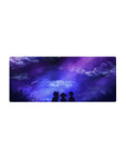 Anime mouse pad 28x12 inches featuring dreamy skies, shooting stars, and three silhouettes under a galaxy of purples and blues.