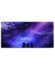 Anime mouse pad 32x16 inches featuring dreamy skies with shooting stars and silhouettes under a purple galaxy.