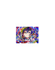 Classic anime girl mouse pad 14x10 inches with rainbow hair, sparkly eyes, school collar, paint-swipe art.