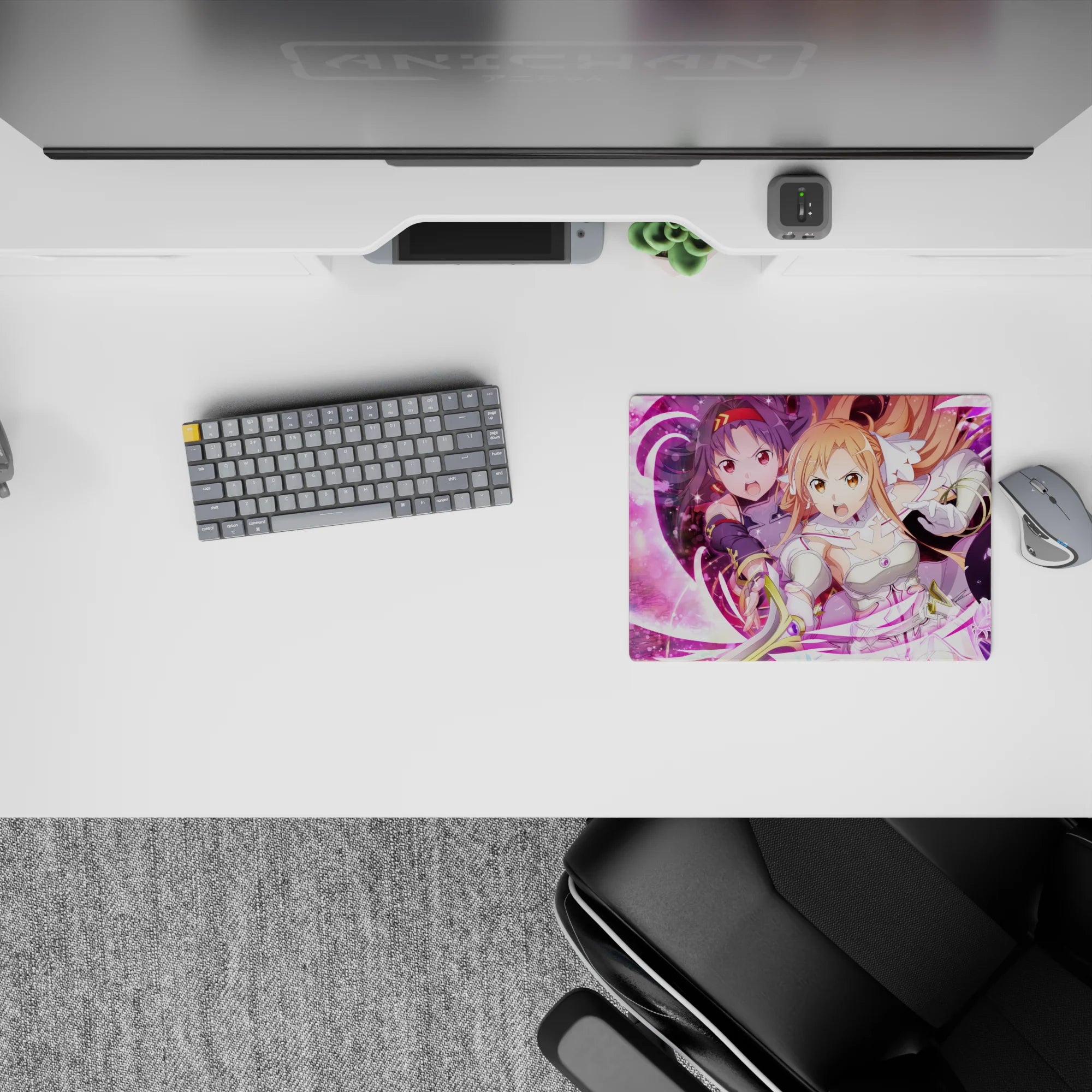 Anime mouse pad 14x10 inches featuring Sword Art Online characters Kirito, Asuna, Alice, Eugeo, and Yuuki in battle.