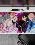 Sword Art Online anime desk pad 40x20 inches featuring Kirito, Asuna, Alice, Eugeo, and Yuuki in dynamic battle scene.