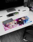 Anime mouse pad 32x12 inches featuring Kirito, Asuna, Alice, Eugeo, and Yuuki from Sword Art Online in vibrant battle scene.