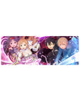 Anime mouse pad 32x12 inches featuring Kirito, Asuna, Alice, Eugeo, and Yuuki from Sword Art Online in battle.