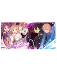 Anime mouse pad 32x16 inches featuring Sword Art Online's Kirito, Asuna, Alice, Eugeo, and Yuuki in vibrant battle.