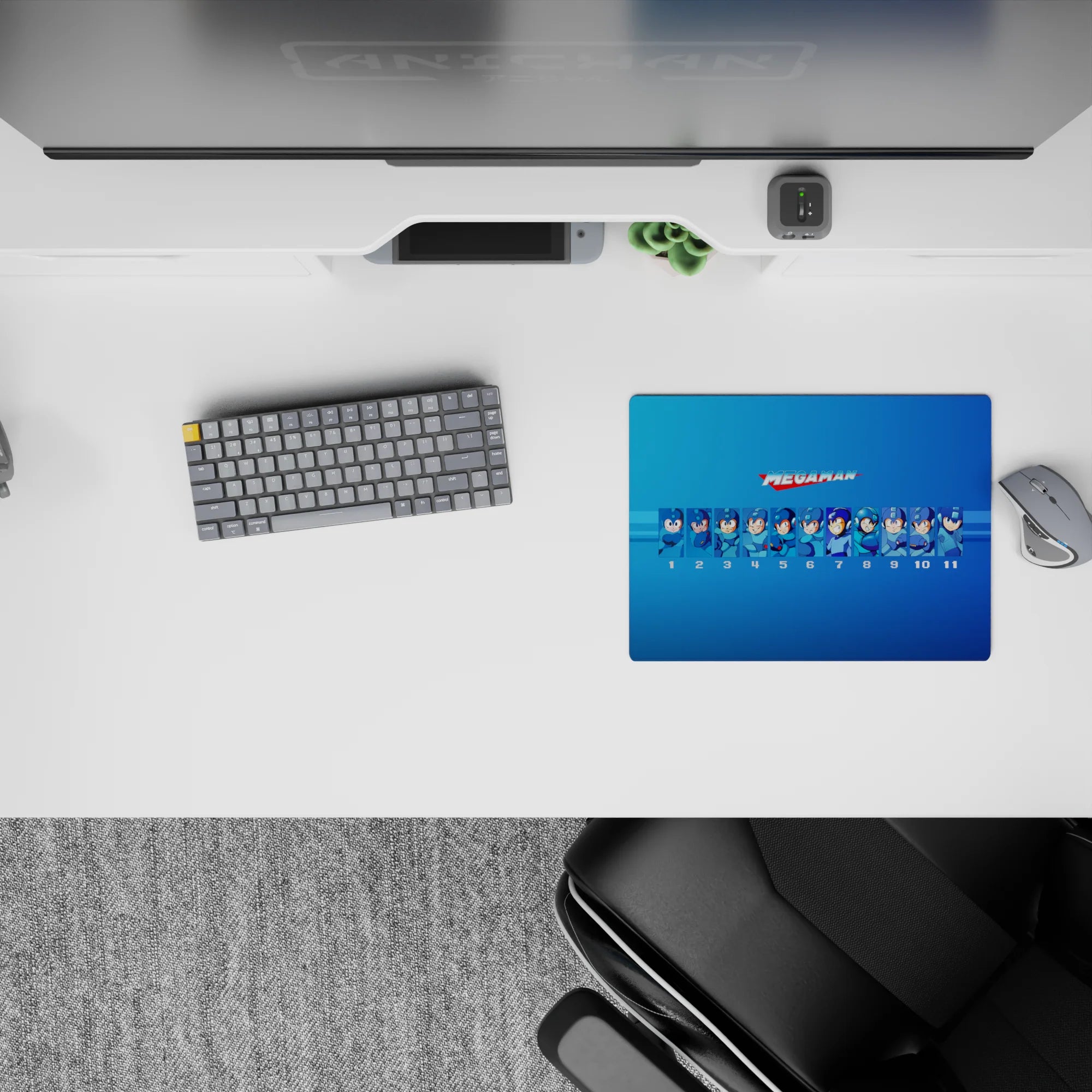 Blue gradient anime mouse pad, 14x10 inches, with crisp panels and a cool nostalgic retro vibe.