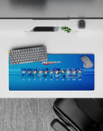 Blue gradient anime mouse pad with retro Mega Man mood, crisp panels and cool nostalgic energy, 28x12 inches.