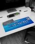 Mega Man desk mat featuring multiple helmeted poses in crisp panels, 32x12 inches.