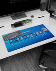 Mega Man anime mouse pad 32x16 inches featuring evolving helmet details and iconic Blue Bomber poses.