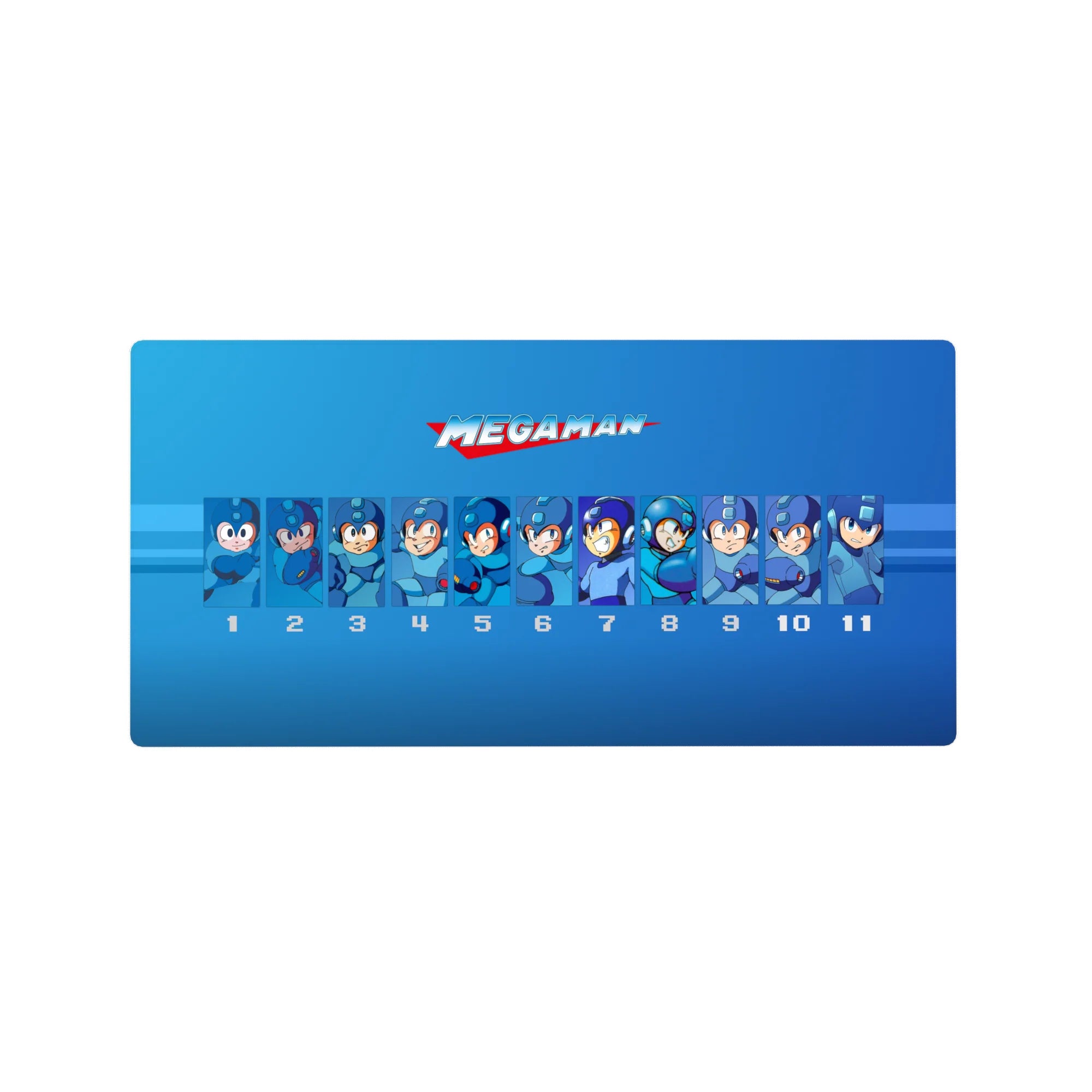 Mega Man anime mouse pad 32x16 inches with classic era lineup, crisp panels, and collector-style design.