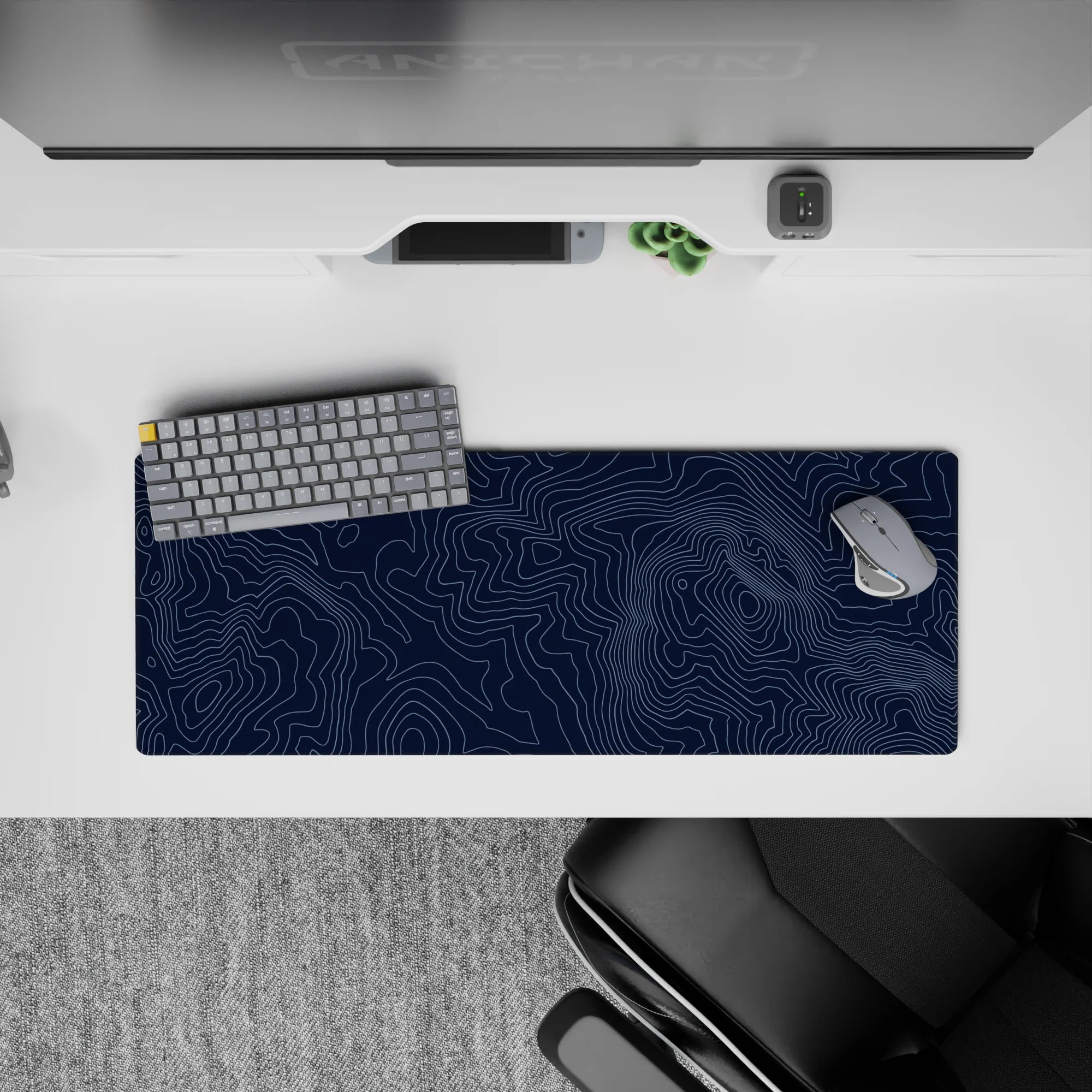 Topographic (Topo) Deskmat | Mousepad | Deskpad - Navy Contour Terrain - AniChan