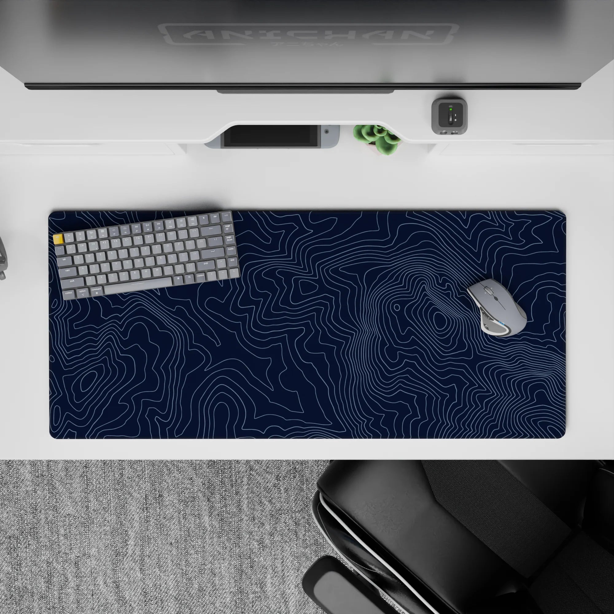 Topographic (Topo) Deskmat | Mousepad | Deskpad - Navy Contour Terrain - AniChan