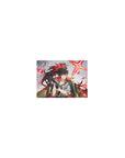 Classic anime girl mouse pad 14x10 inches with black gloves, white shirt, tie, cape, gray backdrop.