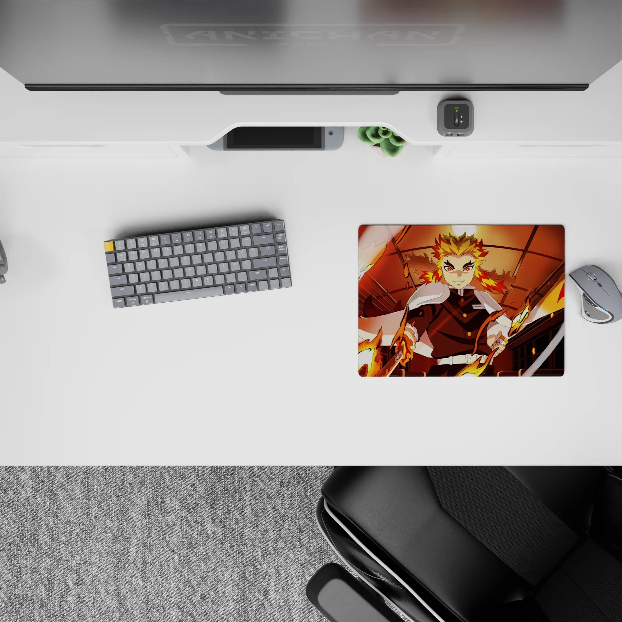 Kyojuro Rengoku Demon Slayer anime mouse pad, 14x10 inches, features vibrant flames and intense colors for fans.