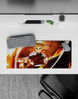 Kyojuro Rengoku anime mouse pad, 28x12 inches, with vibrant flames and Mugen Train scene for Demon Slayer fans.