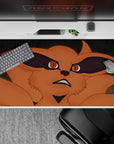 40x20 inches desk pad in warm orange fox tones with dramatic black shadows for a dark, cool vibe.
