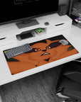 32x16 inches Naruto mouse pad showing Kurama grinning upward, Nine-Tails close-up on a gray stone background.