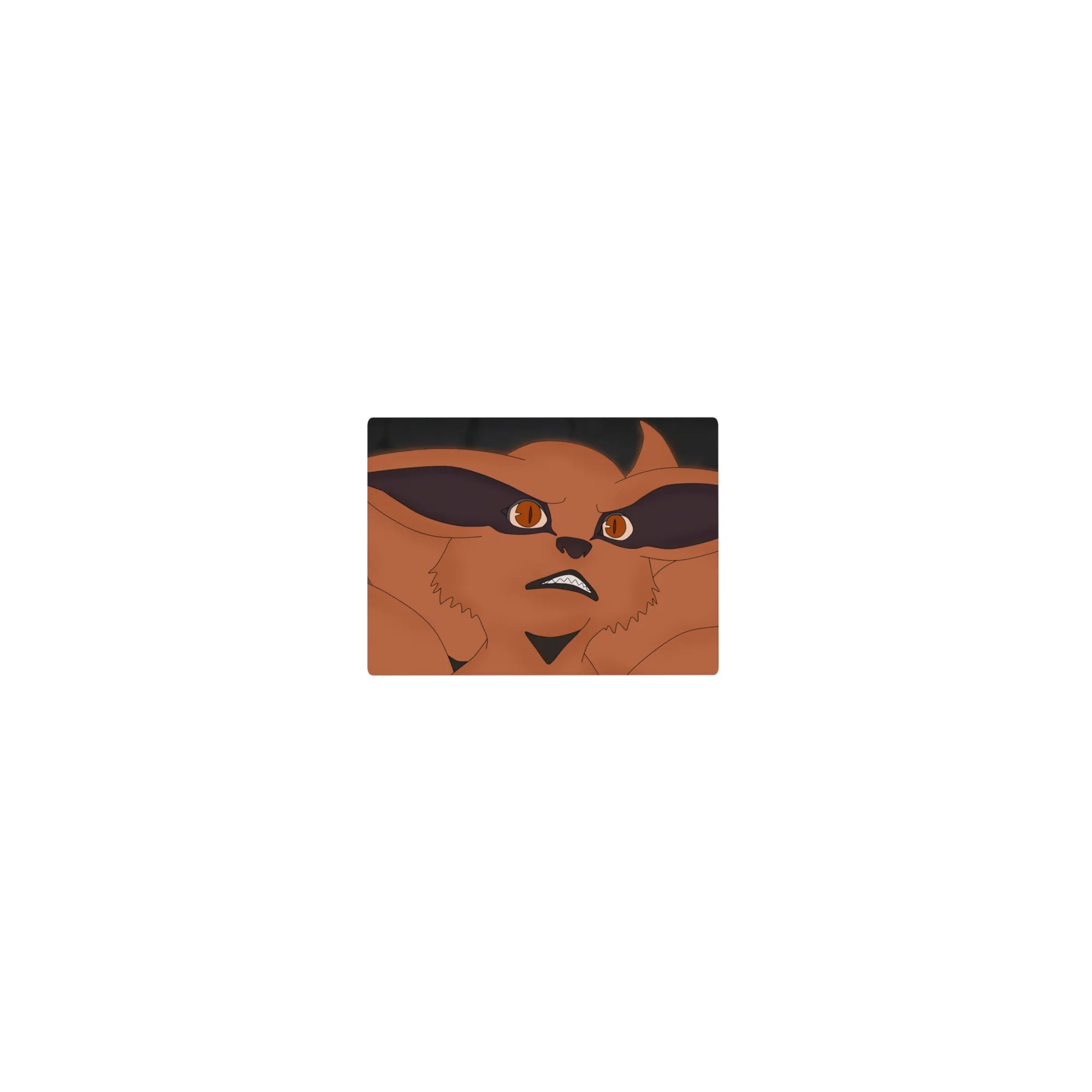 Classic anime mouse pad 14x10 inches with Kurama fox face, bold shadows, and stone-gray background.