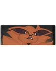 Anime mouse pad 32x12 inches featuring Kurama fox face, bold black eye shadows, stone-gray backdrop.
