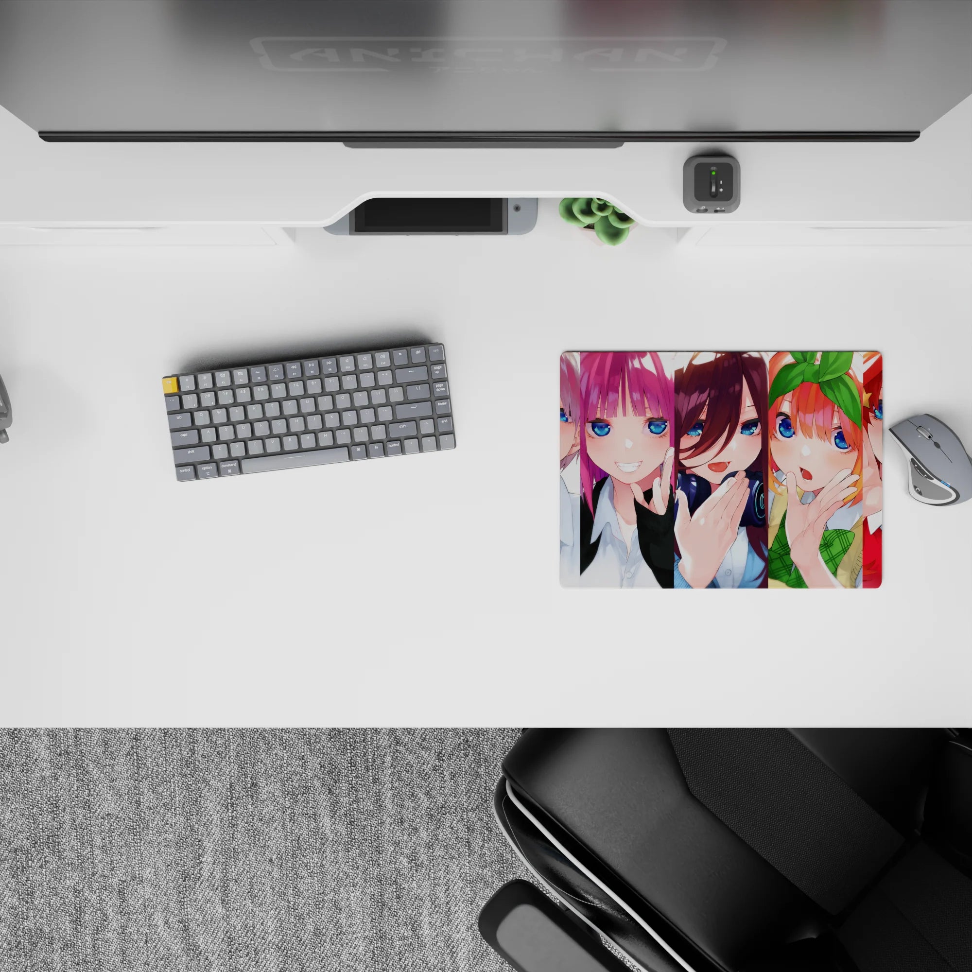 Candy-colored anime girl mouse pad 14x10 inches in silver, pink, violet, orange bow, and red star moods.