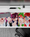 36x16 inches anime girl desk pad in ice silver, hot pink, violet, orange bow, and red star clip.