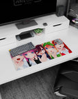 28x12 inches anime girl mouse pad showing five girls with open-mouth smiles and shy hand-to-lips poses.