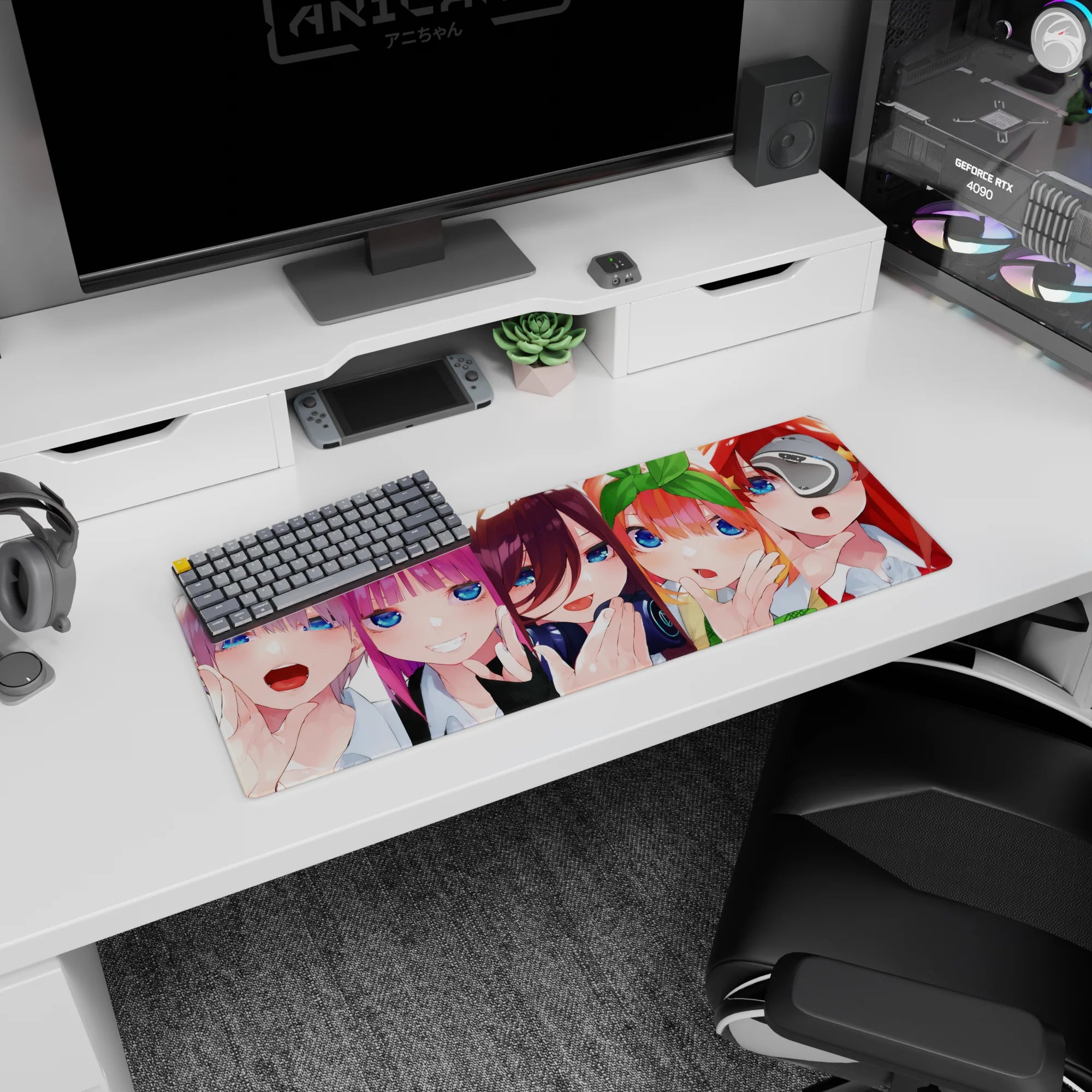 32x12 inches anime girl mouse pad featuring the orange-haired girl with big green bow beside the red star clip.