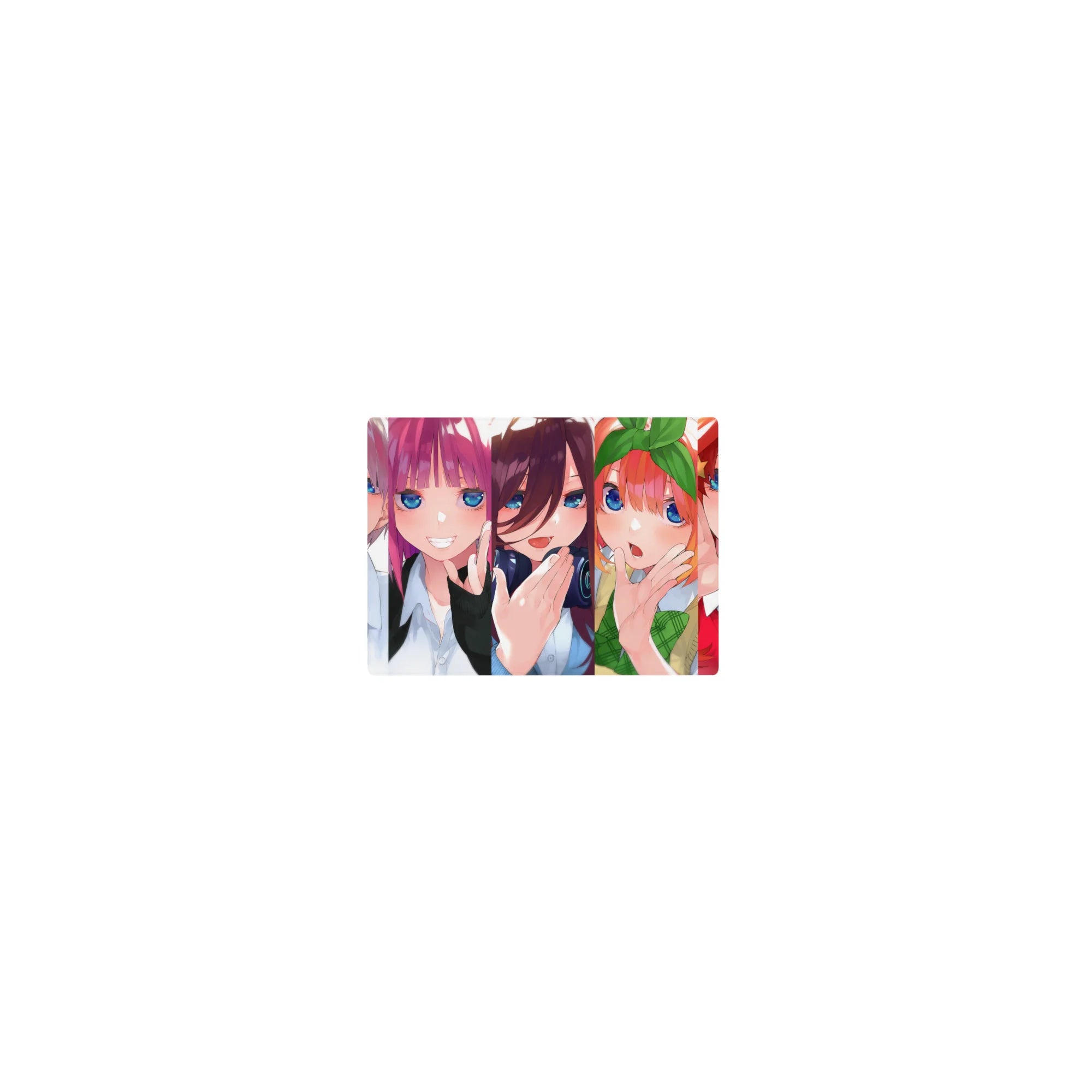 Classic anime girl mouse pad 14x10 inches with five glossy blue-eyed girls lined up in a cute chorus pose.