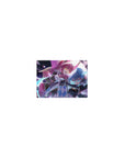 Classic anime girl mouse pad 14x10 inches with two fierce girls, neon ribbons, top hat, and glowing blade.