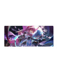 28x12 inches anime girl mouse pad with pink-haired and blue-haired duo, neon ribbons, glowing blade art.