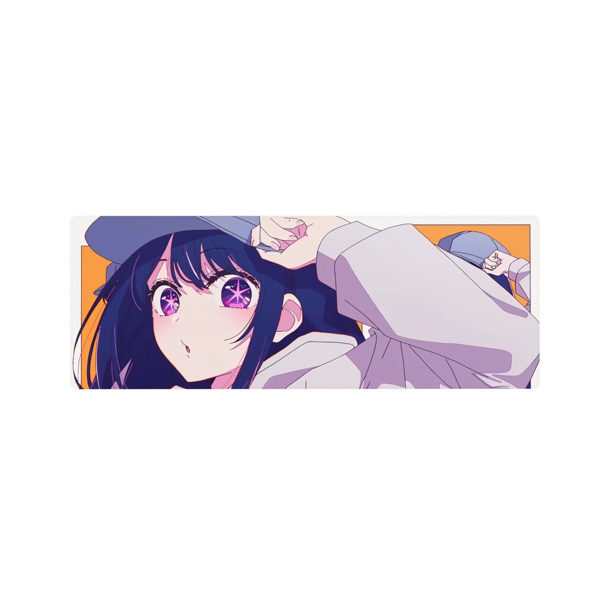 32x12 inches anime girl mouse pad with long-haired girl in oversized white hoodie, clean line art.