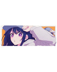32x12 inches anime girl mouse pad with long-haired girl in oversized white hoodie, clean line art.