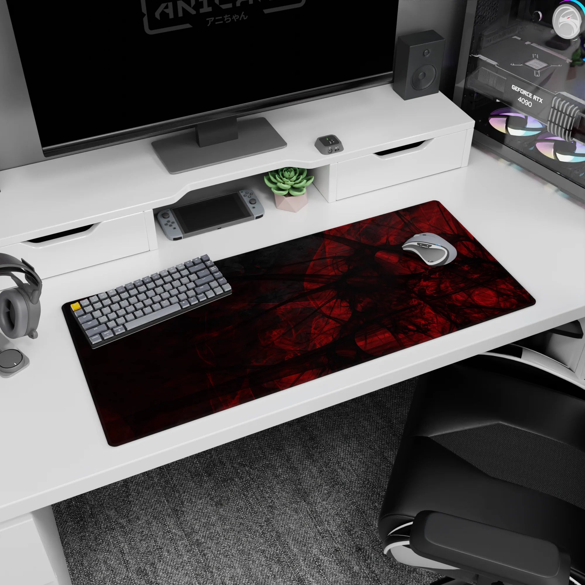 Abstract Deskmat | Mousepad | Deskpad - Crimson Veil Abstract - AniChan