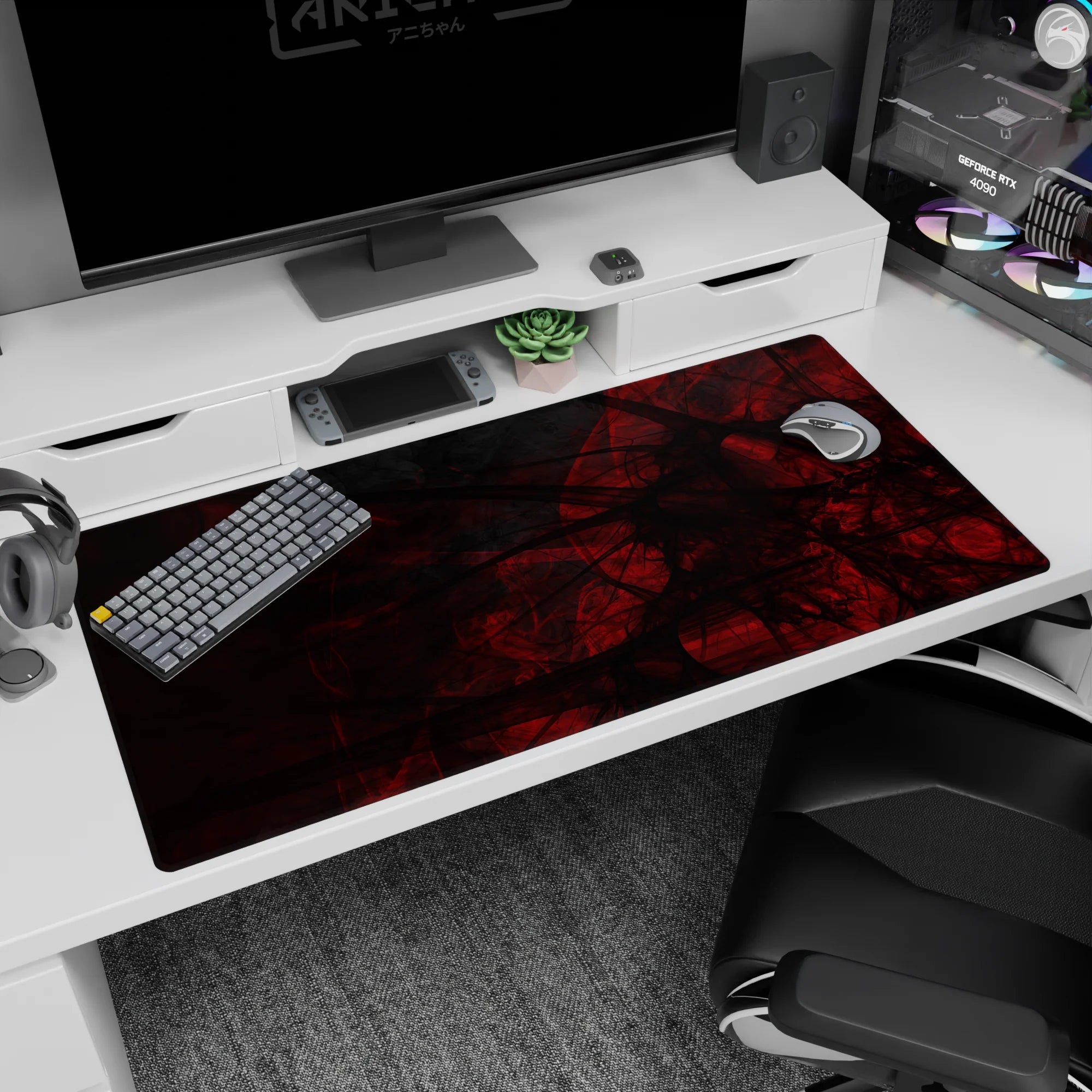 Abstract Deskmat | Mousepad | Deskpad - Crimson Veil Abstract - AniChan